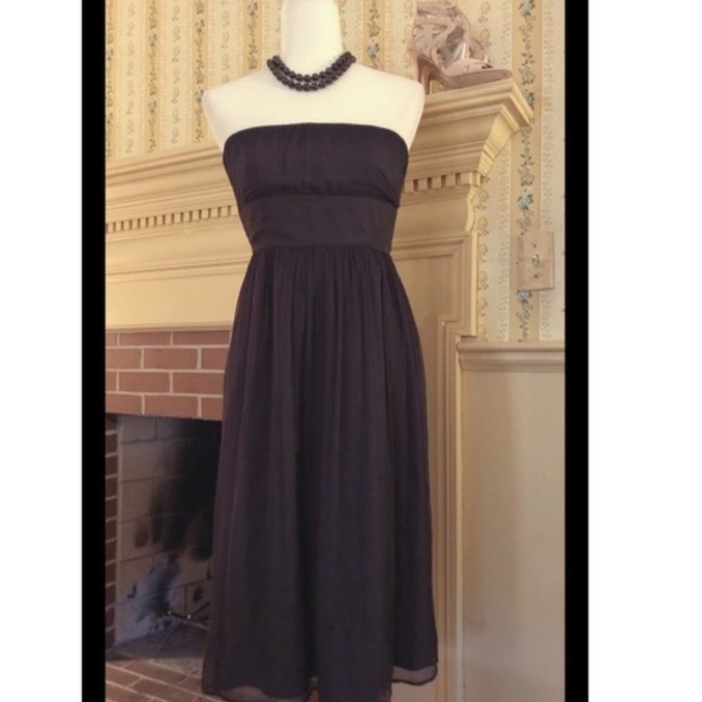 J. CREW Silk Chiffon Strapless Midi Dress Brown size 2